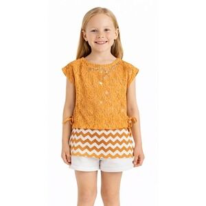 Faded Glory Girls 6-6X Tank Top Lace Overlay Orange Chevron Sequin Cute Shirt